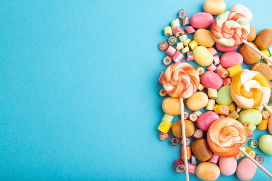 Various pieces of colorful candy in a pile.