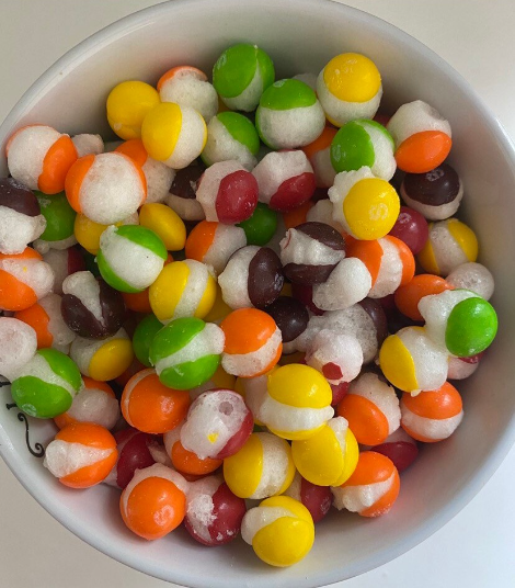 So yummy, a bowl of freeze dried berry skittles